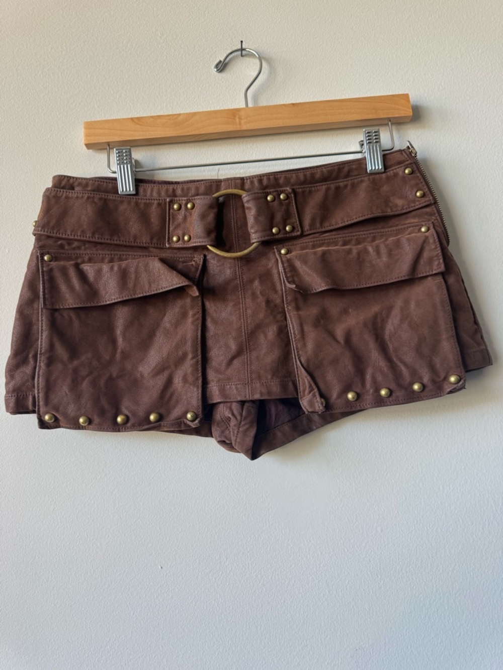 Free People micro mini Brown Suede cargo skort Skirt size 4 low rise Y2K boho - Picture 5 of 13